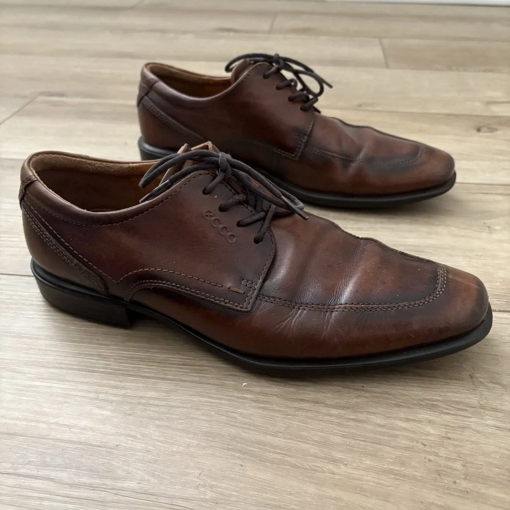 Ecco Men's Brown Oxford Tie Shoes Size 41‎ US 8.5 Extra Width Comfort Shank